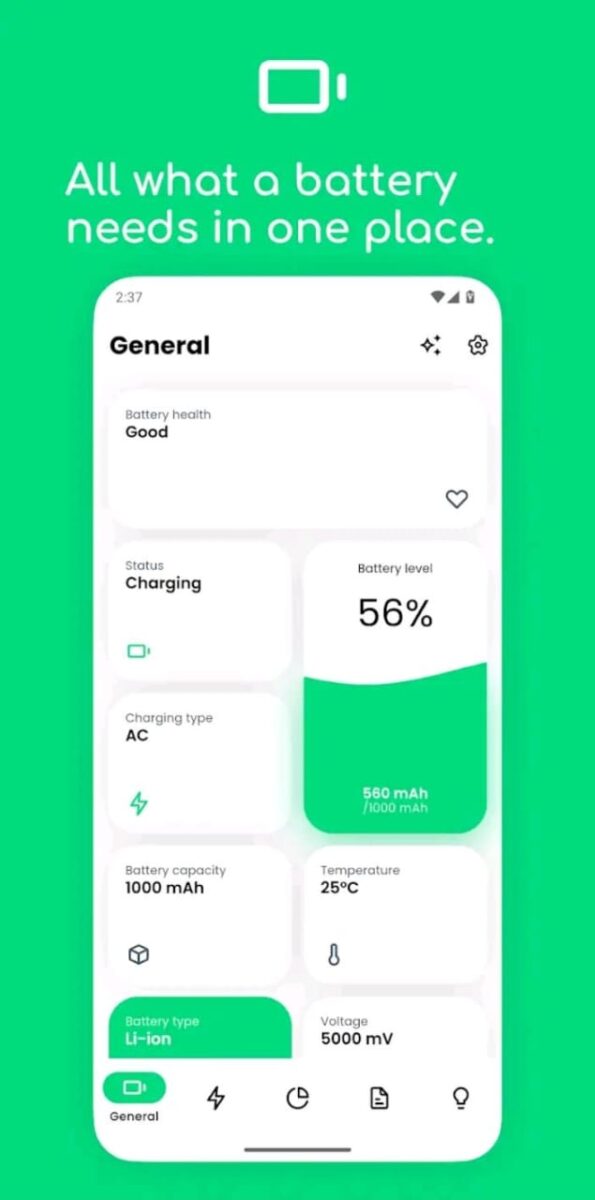 تطبيق Electron: battery health info