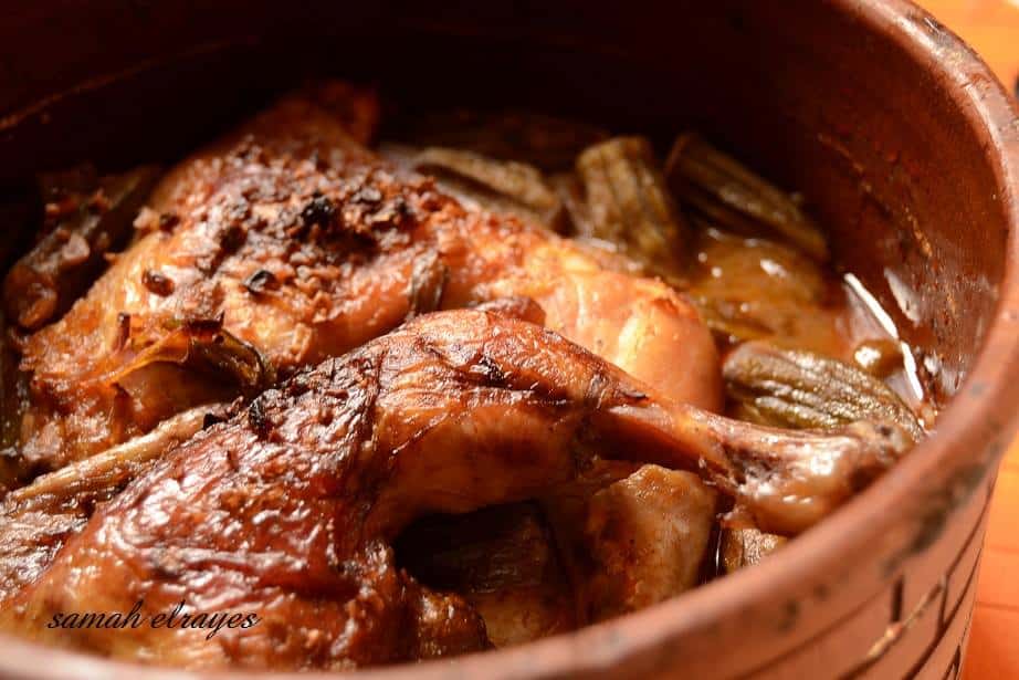 طاجن البامية بالدجاج