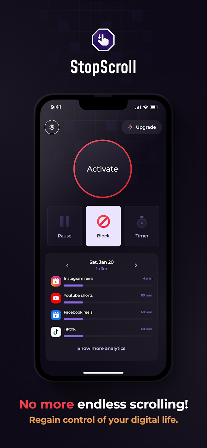 تطبيق StopScroll: Block Reels/Shorts