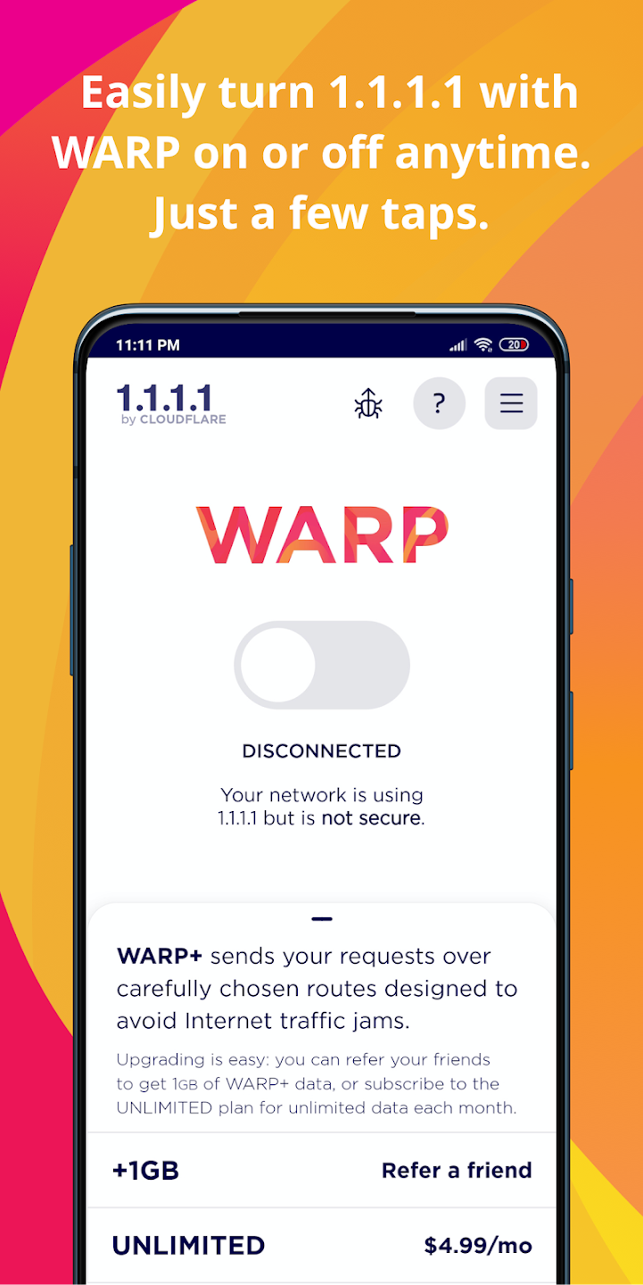 تطبيق 1.1.1.1 + WARP: Safer Internet