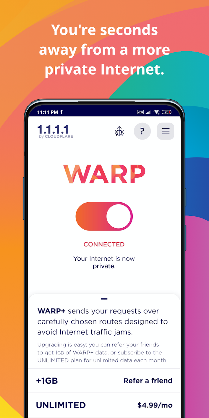 تطبيق 1.1.1.1 + WARP: Safer Internet